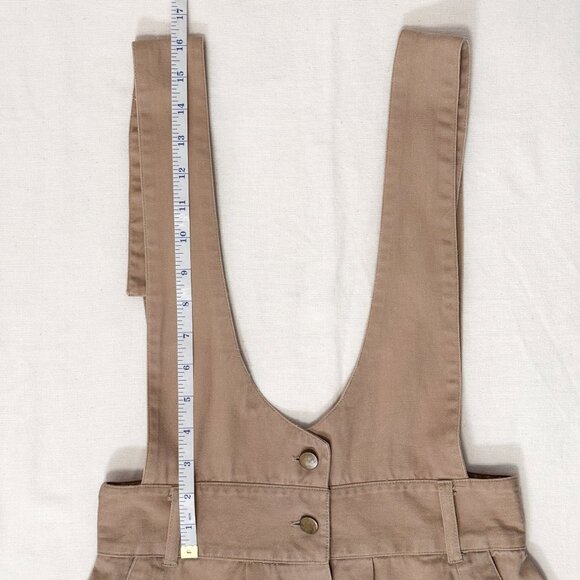 Vintage 80s 90s Tan Button Front Cotton Pinafore Overall Dress Size 9/10 XS S - Picture 10 of 12